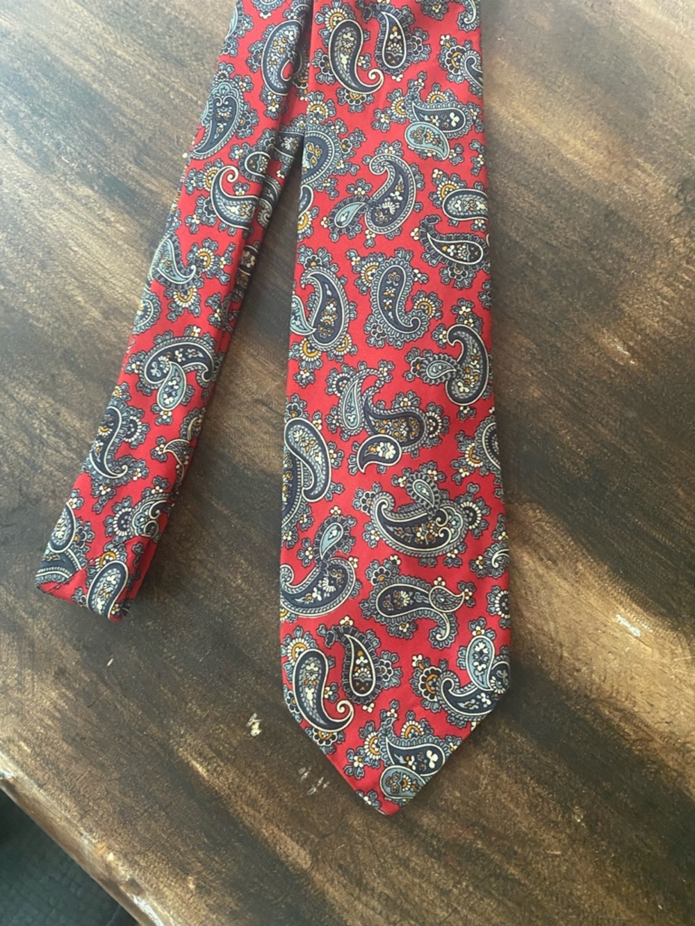 Robert Talbott Red Paisley Silk Tie with Navy and Cream Accents